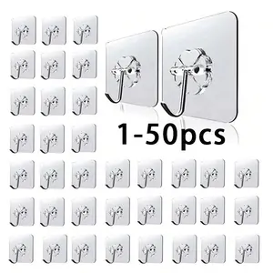 Strong Adhesive Hooks, No-Drill Wall Mounts, Multi-Purpose Storage Rack, Removable, Transparent, Waterproof, Rustproof, Ideal for Home Kitchen Bathroom Living Room