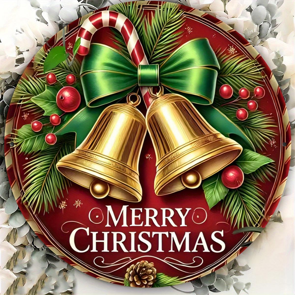 Christmas Bell Metal Wall Decor 8x8 Inch Round Iron Sign for Home Bar Garage Club Restaurant Cafe Room Decor Vintage Holiday Gift Idea