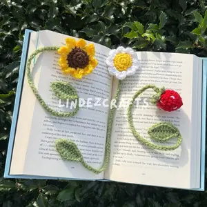 LindezCrafts Crochet Bookmarks - Sunflower, Daisy, & Rose Designs - Perfect for Book Lovers & Bag Charms