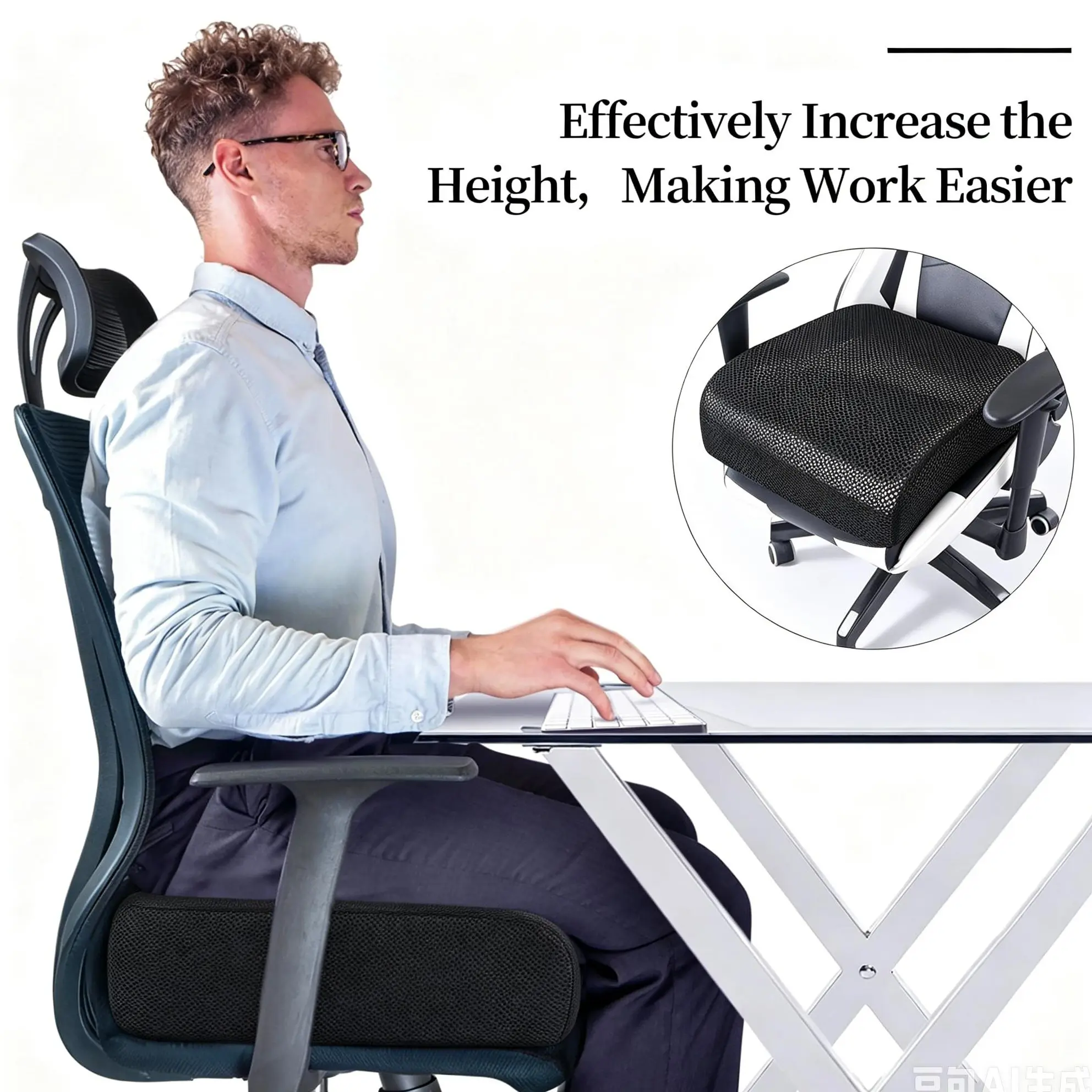 HOMBYS Extra Thick Office Chair Cushion – 6 Inch Memory Foam Booster Seat for Height Increase & Comfort Effectively relieves fatigue and stress; ergonomically designed -- reversible sikaic