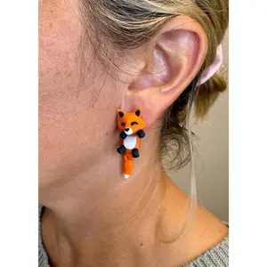 Orange Fox Dangle Earrings | Cute Fox Dangle Jewelry | Woodland Animal Statement Earrings | Fox Lover Gift | Hypoallergenic 3D Printed