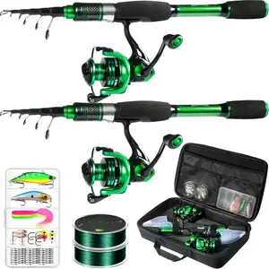Fishing Rod and Reel Combo Graphite Telescoping Fishing Pole Portable Travel Kit with Carrier Bag  Freshwater Saltwater