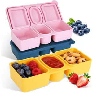 3 Pack    Snack Containers with , 12 oz Three Compartment Condiment Meal Prep Control Containers Portable Small Leakproof for Office Travel Picnic