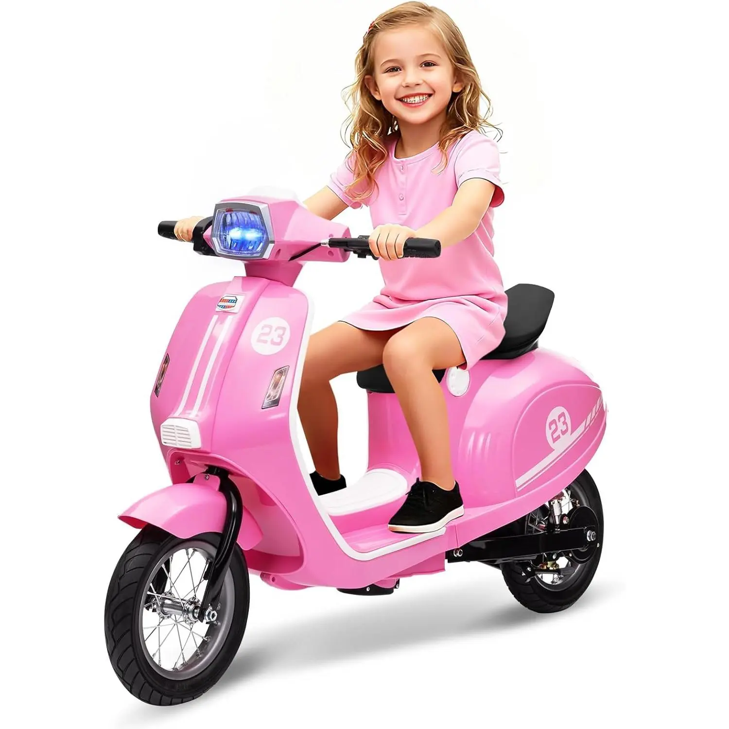 24V Unisex Electric Moped Scooter for 8-14 Yrs Kids - Ride on Wheels Toy with Seat, LED Light for Led Night Ride, Light Up Scooters