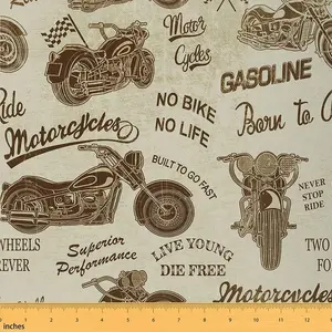Motorcycle Fabric by The Yard,1 Yard,Vintage Extreme Sports Theme Upholstery Fabric,Classic Motorbike Textile Waterproof Fabric, Indoor/Outdoor