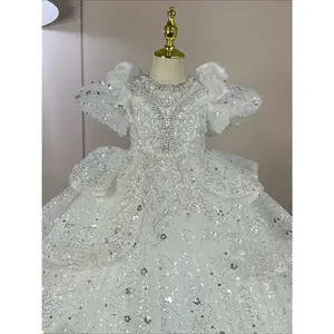 Girls White Princess Tulle Dress Flower Girl Pageant Tutu Gown Birthday Party Celebration