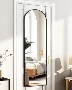 Full Length Mirror Door Hanging, Door Mirror, Over The Door Mirror Full Length, 48"x14" Bathroom Door Mirror, Long Mirror for Bedroom Living Room Locker Room (Black)