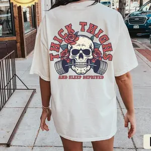 GGOR Thick Thighs and Sleep Deprived Shirt, Muscle Mommy, Pump Cover T Shirt, Weightlifting Shirt, Work Out Shirt, Gym Pump Cover