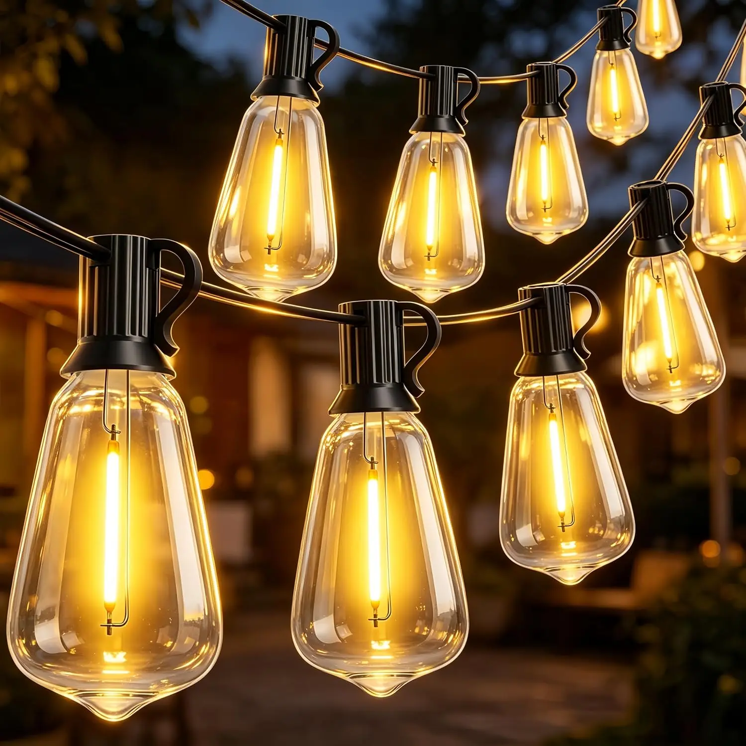Retro ST38 Waterproof LED Outdoor String Lights, Multi-Size 50FT/100FT/200FT Hanging Patio Fixtures, 2700K Warm White Nightlight With Spare Bulb, Led Lights Bedroom Ideal For Garden, Wedding