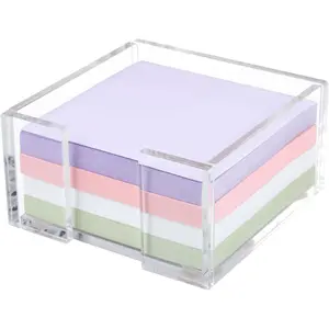 3x3 Crystal Acrylic Sticky Note Holder - Clear Notepad Dispenser for Office Desk & Dorm Organization, Modern Desk Accessory