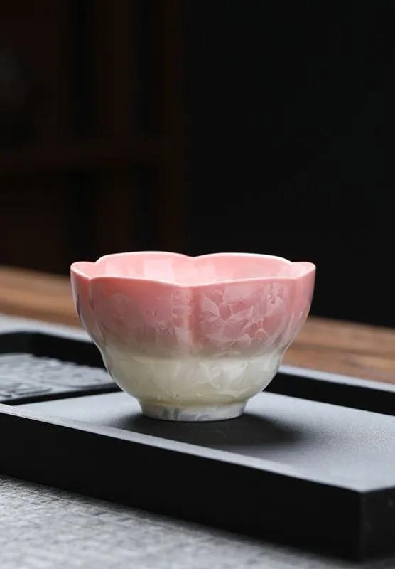 T18. Pink Crystal Glaze Ceramic Tea Set – Traditional Kung Fu Tea Set with teapot and teacups