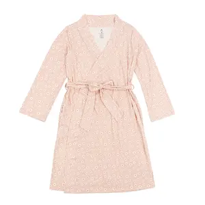 Pink Daisy Ribbed Womens Luxury Bamboo Robe