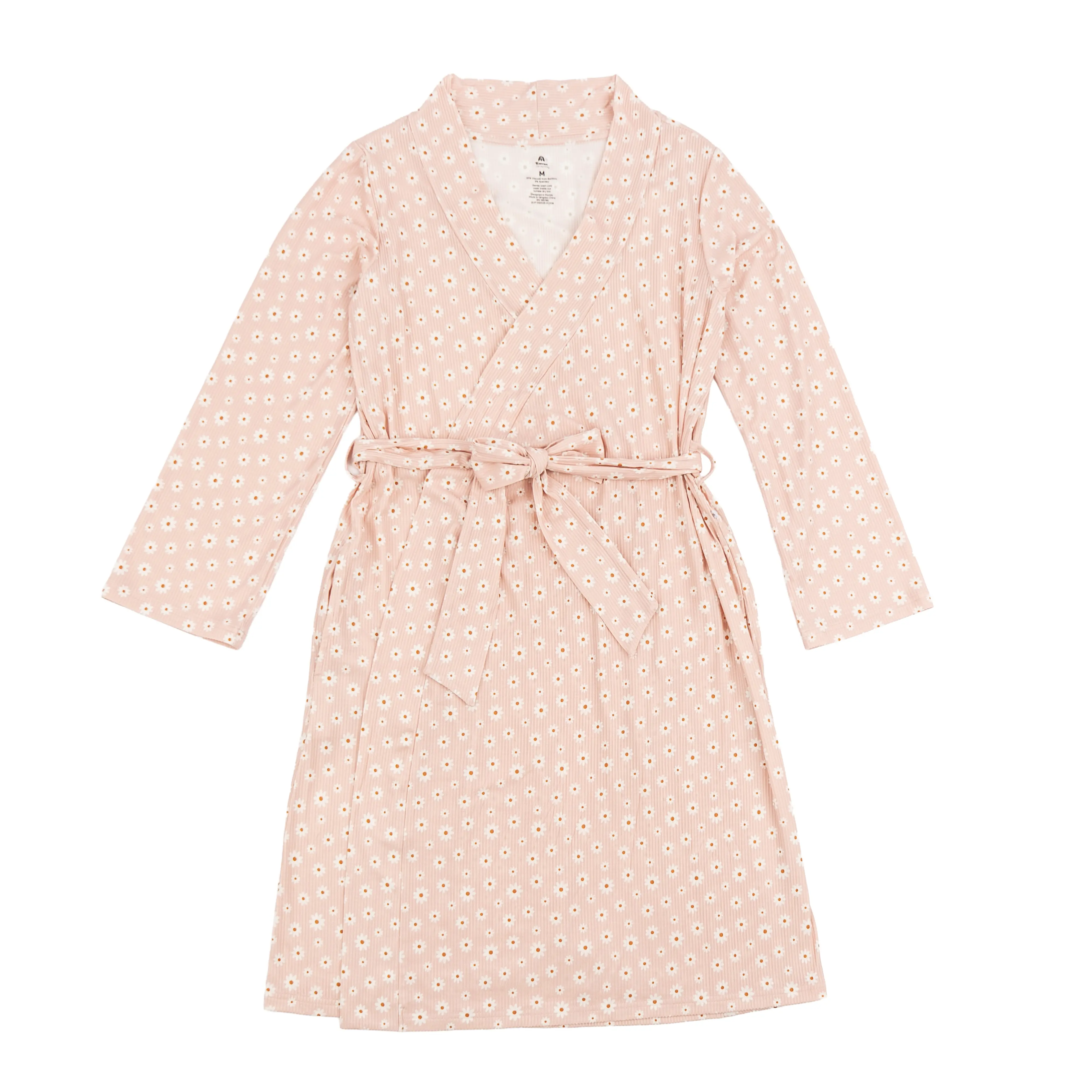 Pink Daisy Ribbed Womens Luxury Bamboo Robe