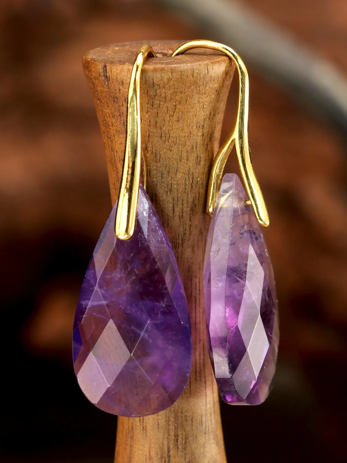 Fashion Waterdrop Natural Stone Teardrop Gemstone Earrings Jewelry Boho Faceted Crystal Pendant Copper Hooks Strawberry Quartz Jade Amethyst Gift for Women