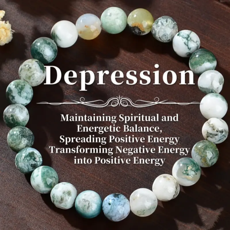 Natural Stone Tree Agate 8MM Beaded Bracelet, High Quality Bracelet, Fashionable Elastic Bracelet for Women & Men, Trendy All-match & Exquisite Jewelry for Birthday Gift