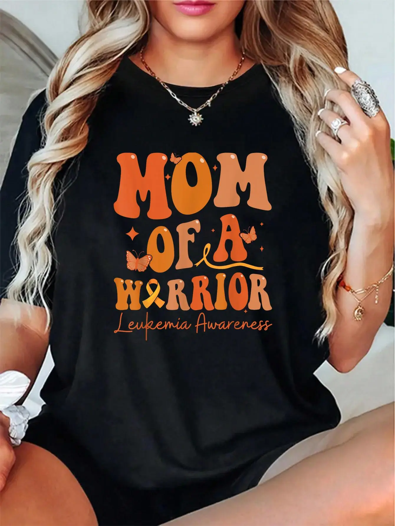100% Cotton Unisex "Mom of a Warrior" Leukemia Awareness Family Matching T-Shirt – Cozy & Stylish, Work from Home or Weekend Wear