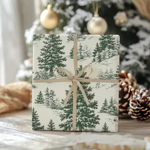 Woodland Toile Christmas Wrapping Paper Roll, Rustic Vintage Christmas Gift Wrap Roll, Holiday Gift Wrap, Luxury Christmas Wrapping Paper