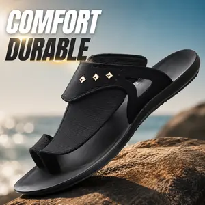 Men's Black Gold Studded Slide Sandals - Comfortable Thong Slippers with Pyramid Rivets for Summer Street Style