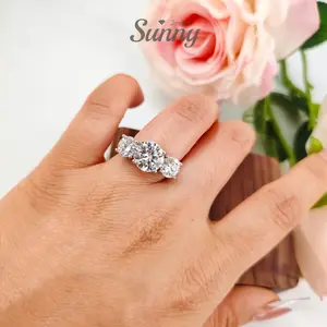 [Sunny Jewel] 3 Carat Lab-Grown Moissanite Ring, Crystal Clear, D Color VVS Clarity, S925 Silver Inlaid. Sparkling Women's Jewelry, Suitable for Wedding, Engagement, Birthday, Party, Festival, Date and Daily Wear.