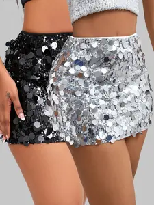 Women's Crystal Sequin Sexy Mini Tight Short Skirt, Beach Holiday Party Evening Festival Half Dress, Slim-Fitting Plain Style, Bottom, Fitted, Womenswear