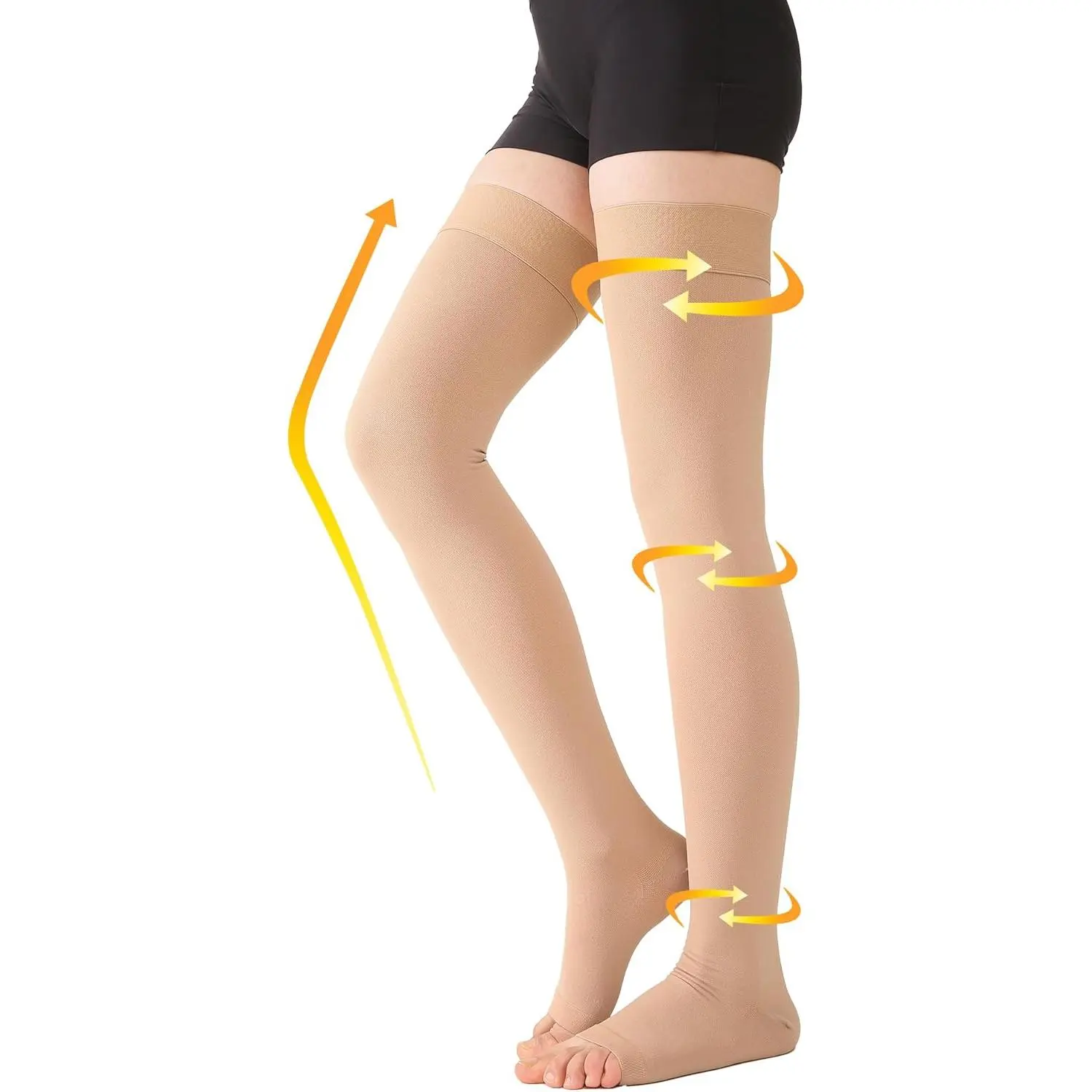 MUSE NOTE Medical Thigh High Compression Stockings for Men & Women, Pair, Open Toe, 20-30 mmHg Graduated Compression Support Hose, Opaque, Best for Varicose Veins, Edema, Flight, DVT, Swelling, Beige XL