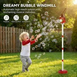Windmill Bubble Machine for Kids 8-10 Years, Automatic Bubbles with Music & LED Lights, Adjustable Height, Disposable Battery-Powered, Indoor-Outdoor Toy
