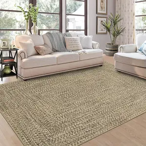 GARVEE 9x12 Area Rug Large Machine Washable Rug for Living Room Print Braided Floor Cover Stain Resistant Non-Slip Farmhouse Solid Printed Textured Carpet for Home Decor, Linen