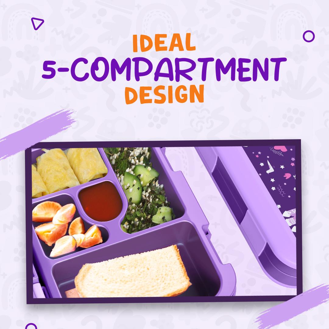 YOLAY Bento Box for Kids Lunch Box Leak-Proof, 5-Compartment Lunch Box Kids for Ages 3-10, Durable with Anti-Slip Base, Suitable for Schools, Outdoor and Travel (Mermaid) (Trucks)