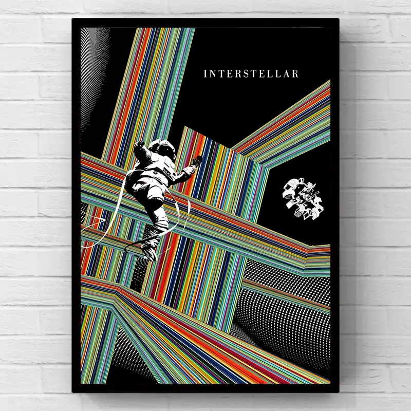 Interstellar Astronaut Rainbow Tesseract Tunnel Sci-Fi Abstract Minimalist Canvas Wall Art Poster, 2D Flat Print Hanging Decor, Teen Bedroom-Gaming Space Gift, Home Supplies