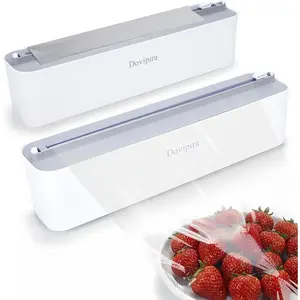 2 Pack Magnetic Plastic Wrap and Foil Dispenser with Cutter, Upgrade Large Size Fits Max 12.8In x 984Ft Cling Film, Adhesive Wall Mounted Aluminum Foil and Wrap Organizer Holder for Kitchen