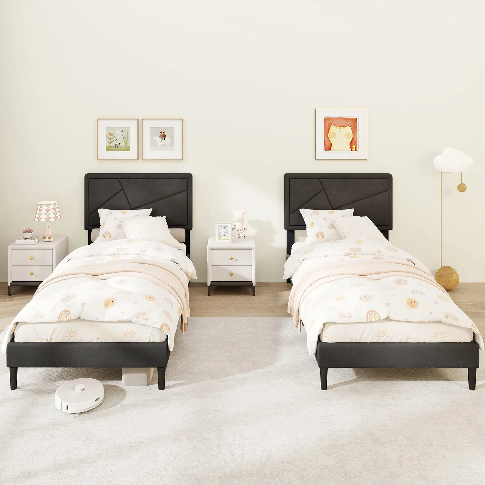 COSTWAY - Twin/Full/Queen Size Upholstered Platform Bed Frame with High Headboard-Twin