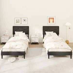 COSTWAY - Twin/Full/Queen Size Upholstered Platform Bed Frame with High Headboard-Twin