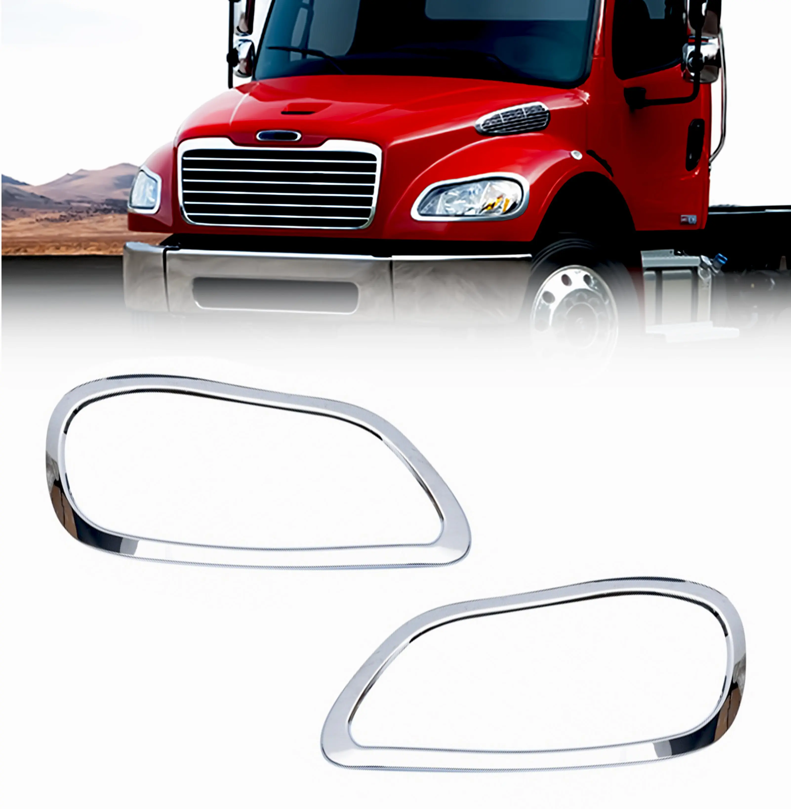 Chrome Headlight Bezel Pair Chrome Trim & Accessories - Driver & Passenger Side Replacement Parts for Freightliner M2 M-2 100 106 112 Business Class Trucks (TRH170300C)