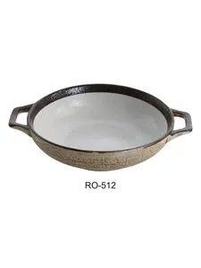 Yanco RO-512 11.5 x 8.75 x 2.25 in. Rockeye China Two-Tone Bowl with Handle - 40 oz - Pack of 12