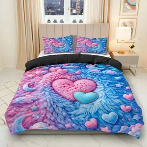 3PCS Duvet Cover Set, 1 Duvet+2 Pillowcases(Without filler), Heart Moon Cloud Star Dream theme, Valentine's bedding set, Fluffy Cozy Soft Suitable for decoration bedroom, apartment, guest room, dorm.