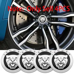 4pcs 56mm Aluminum Jaguar Logo Car Wheel Hub Center Cap Stickers Emblem Badge Decoration Decals For Jaguar X-Type S-Type F-Type XJ XF XE XK Auto Styling Accessories Vehicle Exterior Decoration Car Decorative Sticker
