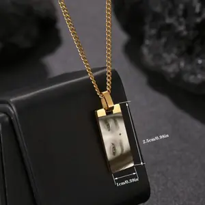 Custom Engraved Eye Image Bar Necklace, Stainless Steel Fashion Creative Couples Photo Pendant, Titanium Steel Jewelry Gift for Him/Her safety pin necklace mother's day gift hip hop men creative bracelet magnetic  four  leaf  clover