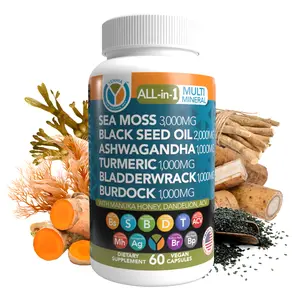 Yemaya Organic - Sea Moss 3000 mg, Black Seed Oil 2000 mg, Ashwagandha 1000 mg, Turmeric 1000 mg, Bladderwrack 1000 mg, Burdock 1000mg Capsules