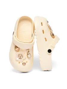 Fashion Outdoor Women's Stylish Sporty Breathable Textured Design Minimalist Casual Clogs with DIY Fragrance Flower Accessories, Soft Flexible Sole, Comfortable Non-Slip Sport Sandals for School and Work