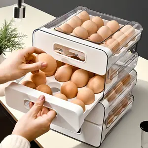 Large Capacity Refrigerator Egg Rack, 2 Layer Storage Box for 32 Eggs, Transparent Plastic Egg Tray, Fridge Organizer Container