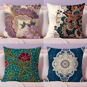 PIKPAKA Indonesia Batik Design Cushion Cover Soft Short Plush Fabric Double-Sided Print | Organic, Breathable,Sofa Pillow Case,Invisible zipper Mite Removal Durable Materia | Warm Winter Home Child Gift