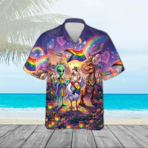 Vibrant Rainbow Pride Celebration Hawaiian Shirt, Love Is Love LGBTQ Parade Button, Inclusive Tropical Aloha, Festive Pride Month Party