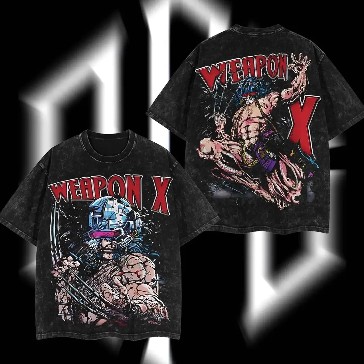 Superstyle Clawborn Weapon X - X-Force MCU superhero Comics Edition Double Printed Oversize Lightweight Acid Washed Tee Hoodie Sweater TV Series Graphic Design Top Cotton Streetwear Comic Superheroes T-Shirt Crewneck Clothes Menswear Womenswear EBE QON