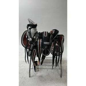 Charro Saddle – Black/Red/Bordada/Leather/Silver Accents (15.5”)