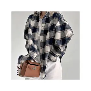 Winter New Plaid Long Sleeve Shirt Loose Casual Lazy Style Large Check Shirt Jacket Top Womenswear Blouse Collared Black women's  clothes jean  jacket  women