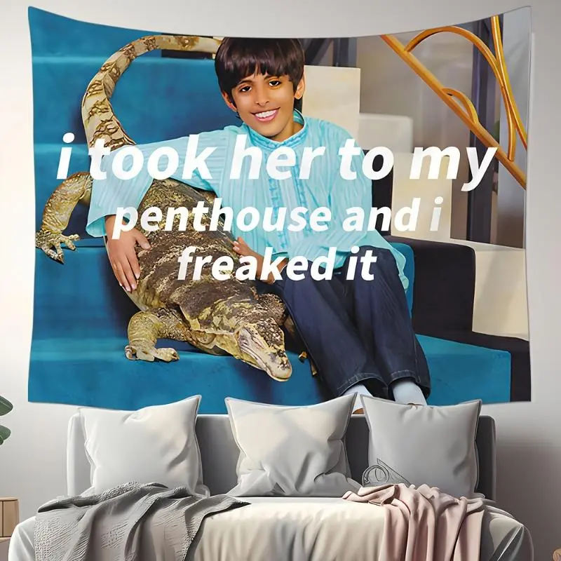 1pc Ravi Fun Quote Tapestry, Humorous Penthouse Lyrics Background Cloth, Wall Hanging Blanket, Decorative Wall Art Decor For Gifts, Party, Living Room, Apartment, Bedroom, Dorm, Home Decoration