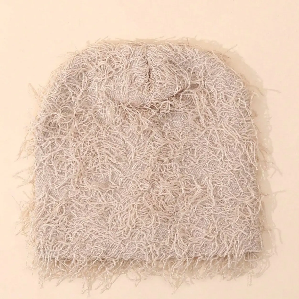 Unisex Tan Beanie with Strings, Soft Stretchy Fabric for Cozy Fit