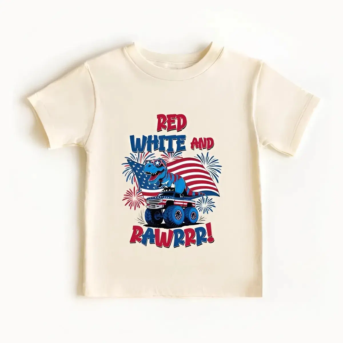 Youth and Adult Red White Rawr Dinosaur Shirt, Funny 4th of July Tee for Youth, Patriotic Dino Gift Shirt, Monster Truck Shirt, America 250 youth Tee, 4th of July Shirt, Independence Day Gift, Youth Clothing, summer outfit, holiday outfit