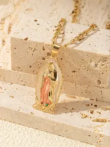 Elegant Virgin Mary 14K Gold Silver Chain Pendant Necklace with Cubic Zirconia, Religious Jewelry for Easter and Mother’s Day
