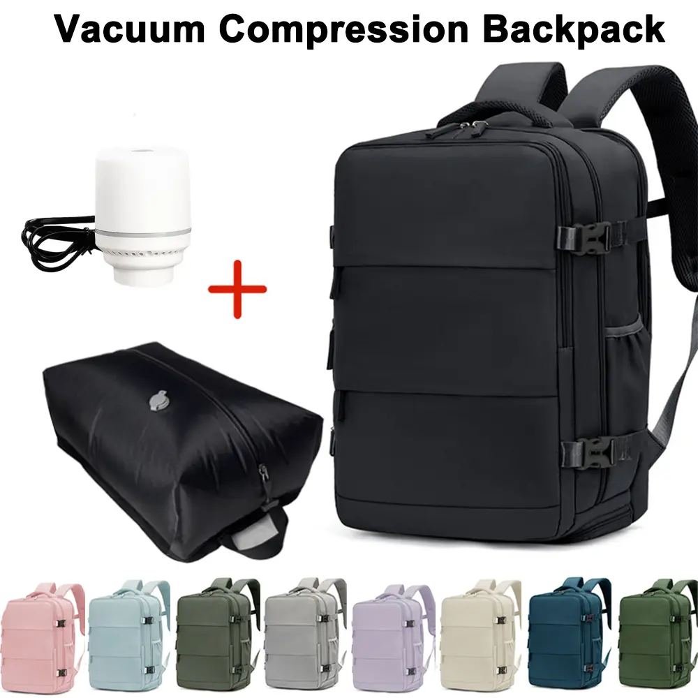 Vacuum Compression Backpack Combo - Travel Backpack with Electric Air Pump & 16L Detachable Compression Bag, Lightweight 15.6'’ Laptop Backpack with Dry/Wet Separation & Shoe Compartment travelessentials